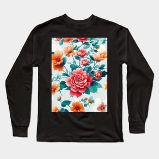 colorful floral trees abstract soft paint roses style unique Long Sleeve T-Shirt